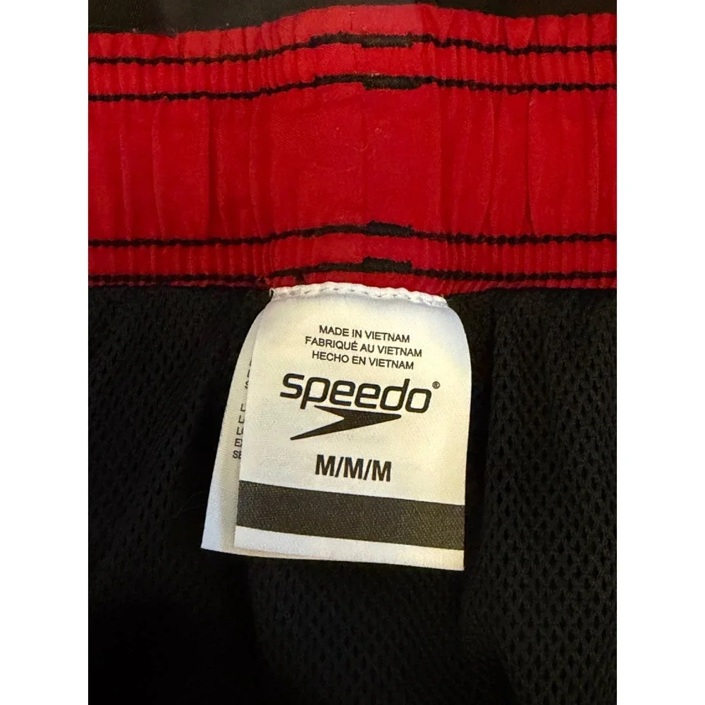 Speedo Mens Swim Trunks Black Red Mesh Lined Board Shorts Sz Medium